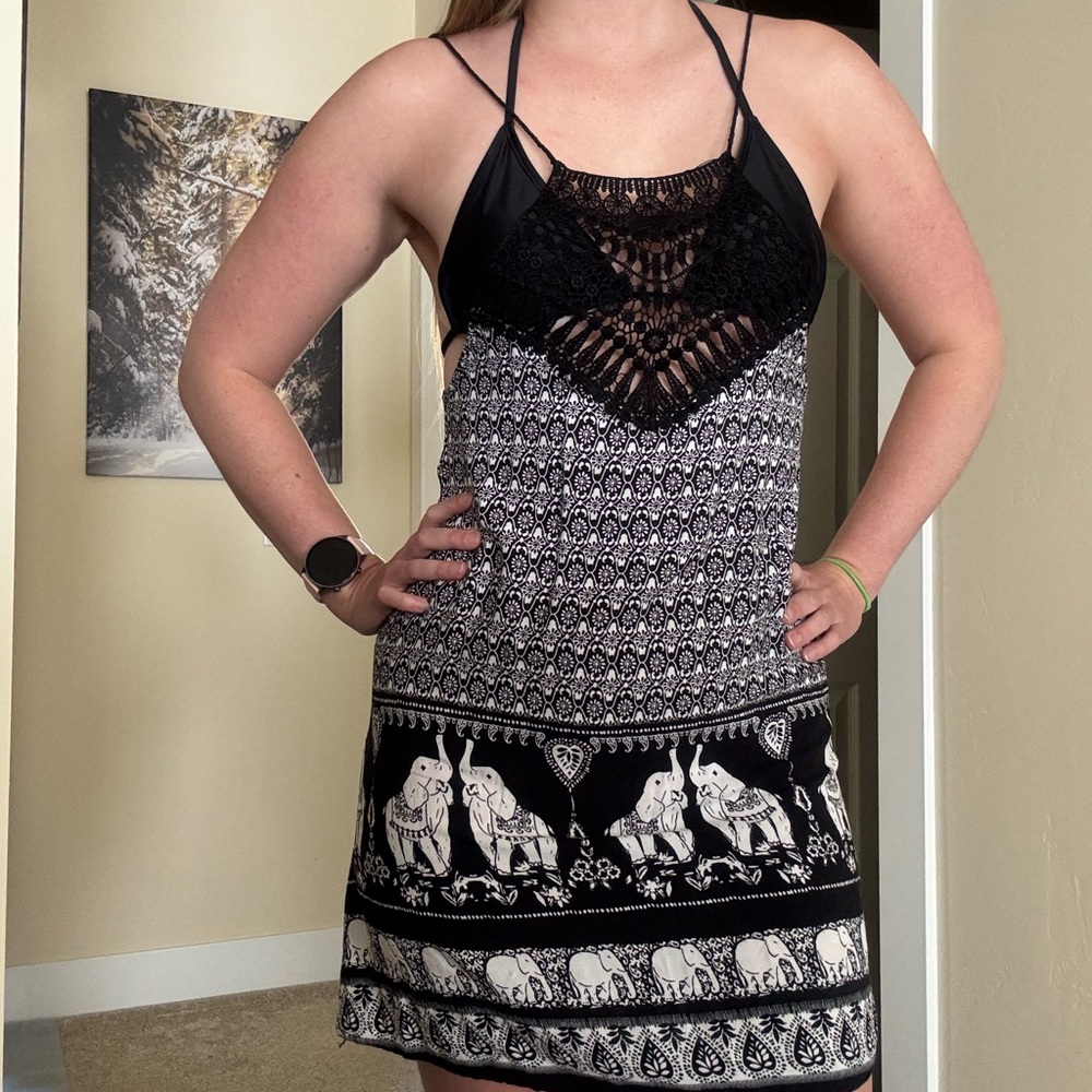 Black and White Elephant Print Swim Coverup
